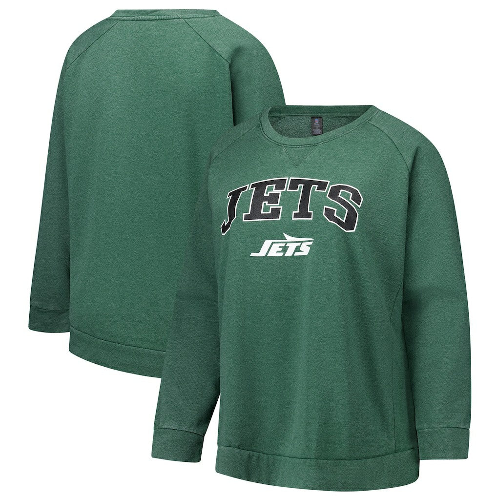 New York Jets Profile Women's Plus Size Acid Wash Raglan Sweatshirt - Heather Green discount