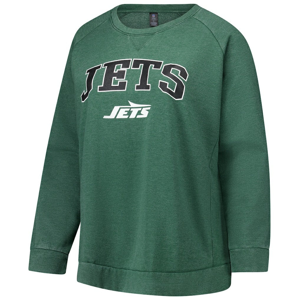 New York Jets Profile Women's Plus Size Acid Wash Raglan Sweatshirt - Heather Green discount