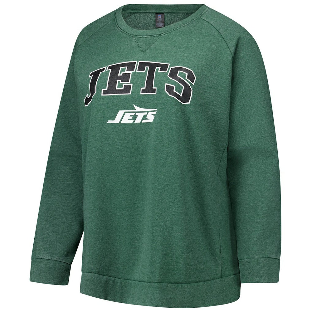 New York Jets Profile Women's Plus Size Acid Wash Raglan Sweatshirt - Heather Green discount