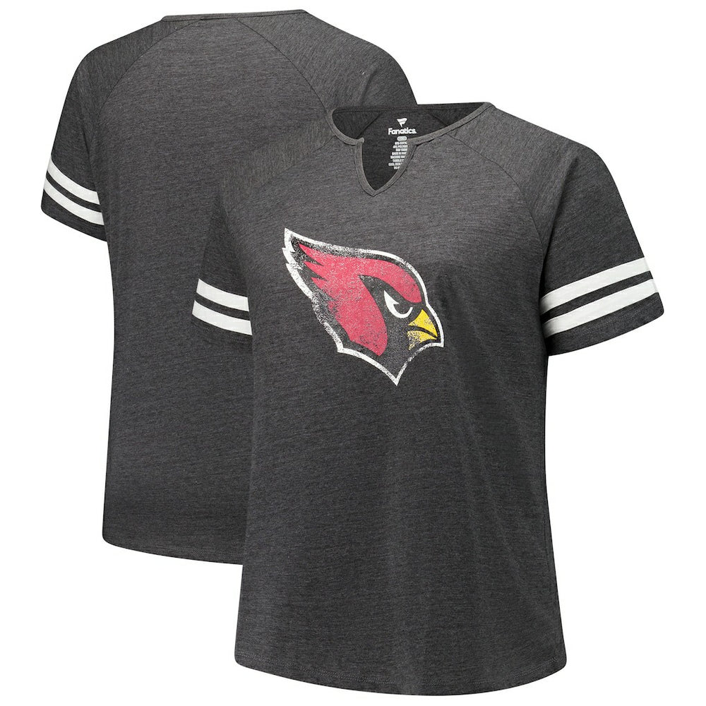 Arizona Cardinals Women's Plus Size Logo Striped Raglan Notch Neck T-Shirt - Charcoal on sale