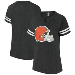 Cleveland Browns Women's Plus Size Logo Striped Raglan Notch Neck T-Shirt - Charcoal online