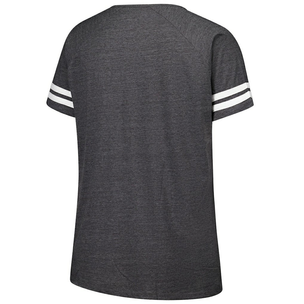 New York Jets Women's Plus Size Logo Striped Raglan Notch Neck T-Shirt - Charcoal sale