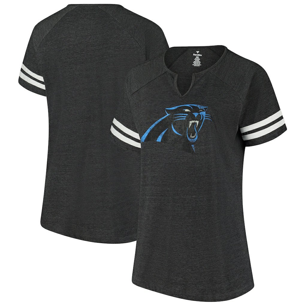 Carolina Panthers Women's Plus Size Logo Striped Raglan Notch Neck T-Shirt - Black online