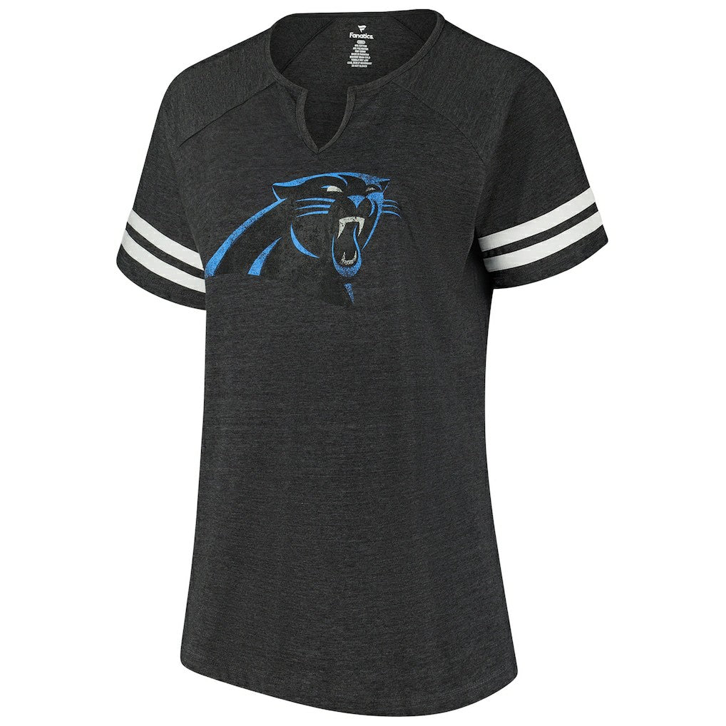 Carolina Panthers Women's Plus Size Logo Striped Raglan Notch Neck T-Shirt - Black online