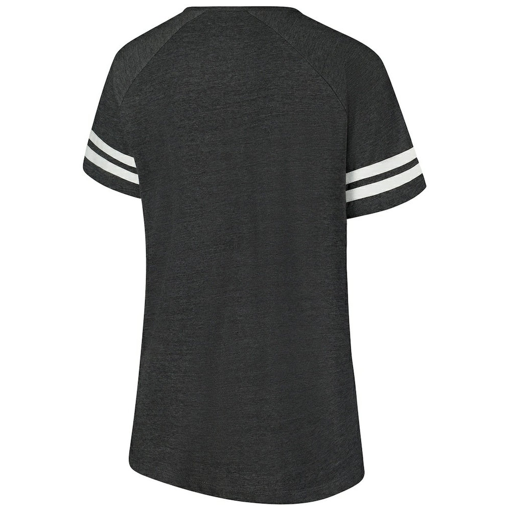 Carolina Panthers Women's Plus Size Logo Striped Raglan Notch Neck T-Shirt - Black online