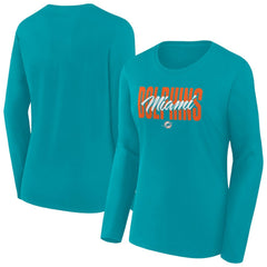 Miami Dolphins Women's Long Sleeve Scoop Neck T-Shirt - Aqua outlet