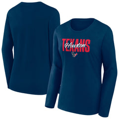 Houston Texans Women's Long Sleeve Scoop Neck T-Shirt - Navy for sale