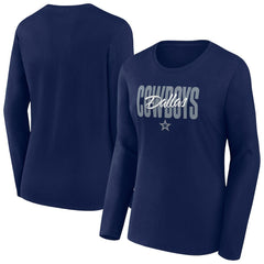Dallas Cowboys Women's Long Sleeve Scoop Neck T-Shirt - Navy discount