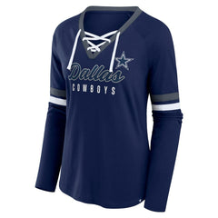 Dallas Cowboys Women's Plus Size Won & Done Lace-Up V-Neck Long Sleeve T-Shirt - Navy cheap