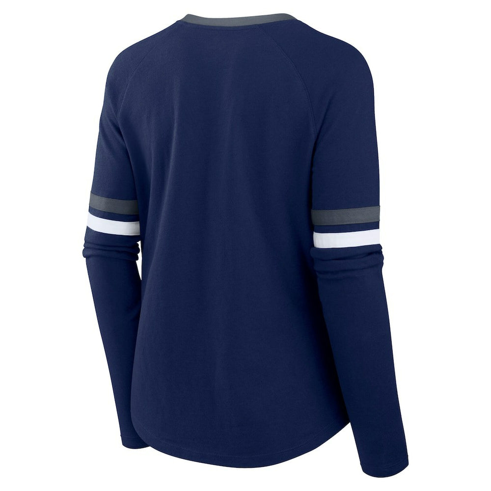 Dallas Cowboys Women's Plus Size Won & Done Lace-Up V-Neck Long Sleeve T-Shirt - Navy cheap