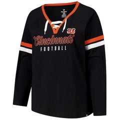 Cincinnati Bengals Women's Plus Size Won & Done Lace-Up V-Neck Long Sleeve T-Shirt - Black discount
