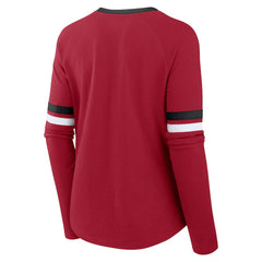 San Francisco 49ers Women's Plus Size Won & Done Lace-Up V-Neck Long Sleeve T-Shirt - Scarlet outlet