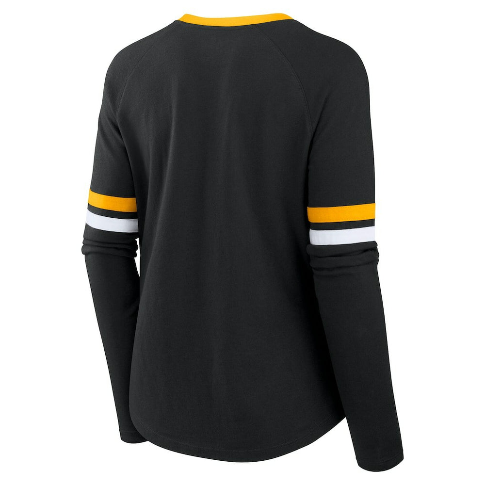 Pittsburgh Steelers Women's Plus Size Won & Done Lace-Up V-Neck Long Sleeve T-Shirt - Black on sale