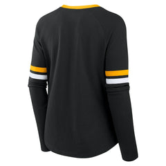Pittsburgh Steelers Women's Plus Size Won & Done Lace-Up V-Neck Long Sleeve T-Shirt - Black on sale