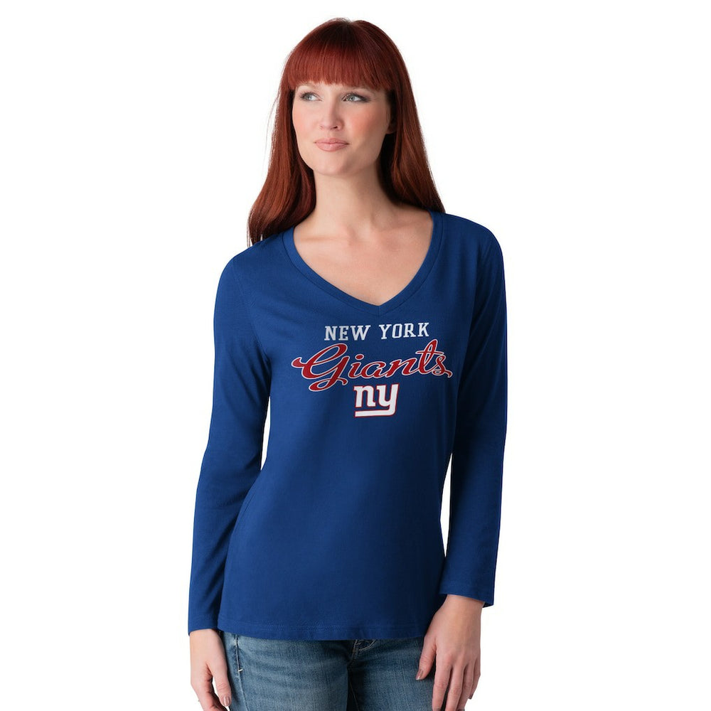 New York Giants G-III 4Her by Carl Banks Women's Post Season Long Sleeve V-Neck T-Shirt - Royal sale