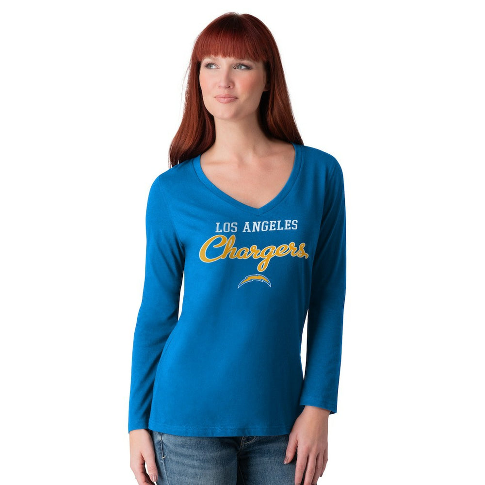 Los Angeles Chargers G-III 4Her by Carl Banks Women's Post Season Long Sleeve V-Neck T-Shirt - Powder Blue outlet