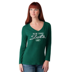 New York Jets G-III 4Her by Carl Banks Women's Post Season Long Sleeve V-Neck T-Shirt - Green sale
