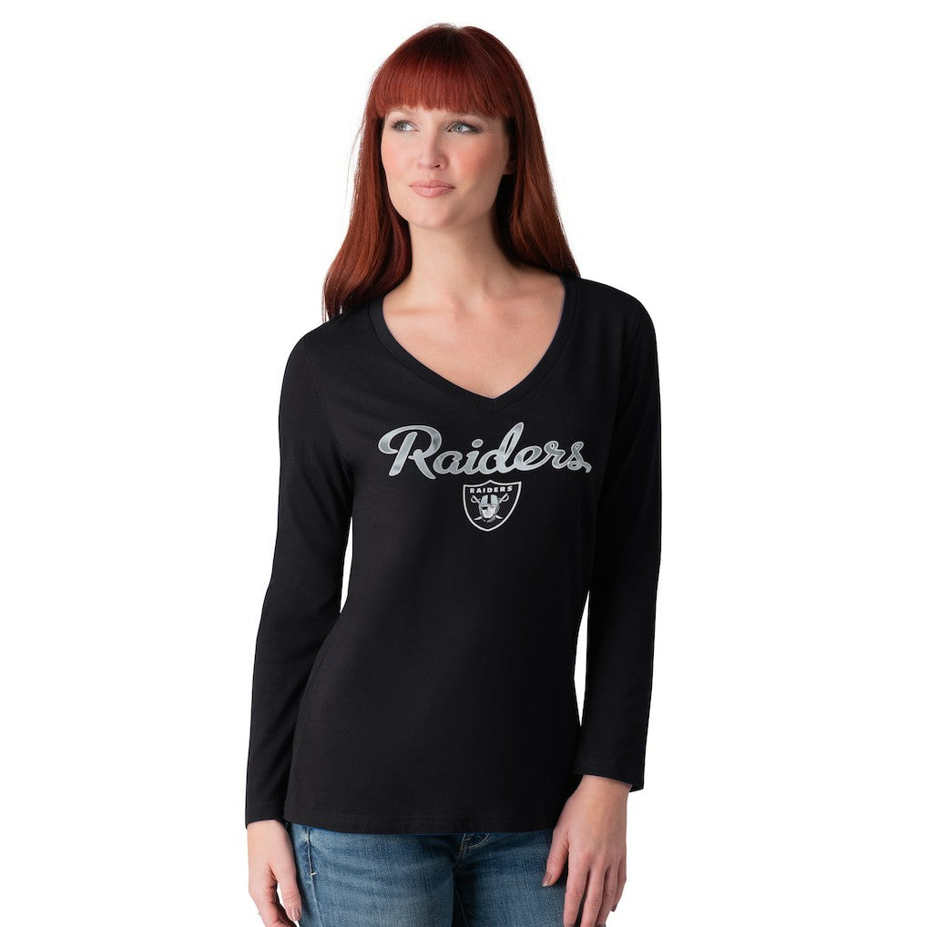 Las Vegas Raiders G-III 4Her by Carl Banks Women's Post Season Long Sleeve V-Neck T-Shirt - Black discount