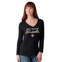 New Orleans Saints G-III 4Her by Carl Banks Women's Post Season Long Sleeve V-Neck T-Shirt - Black cheap