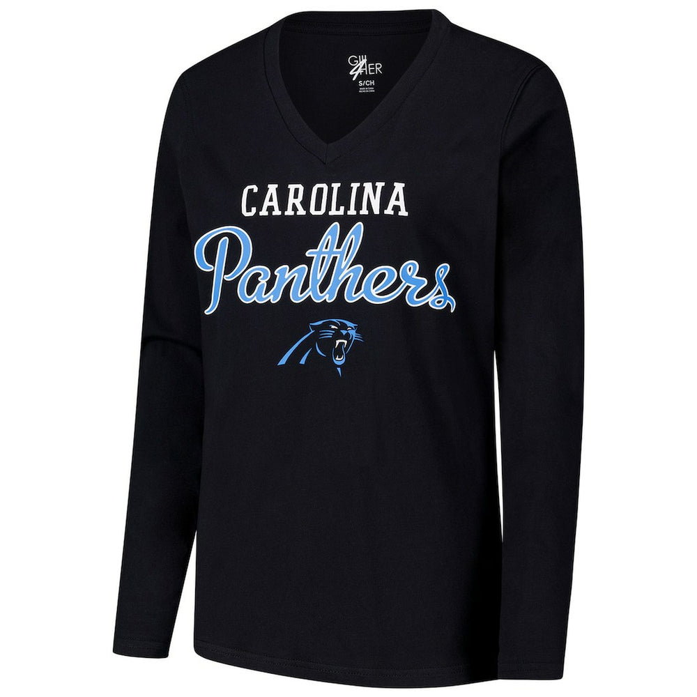 Carolina Panthers G-III 4Her by Carl Banks Women's Post Season Long Sleeve V-Neck T-Shirt - Black sale