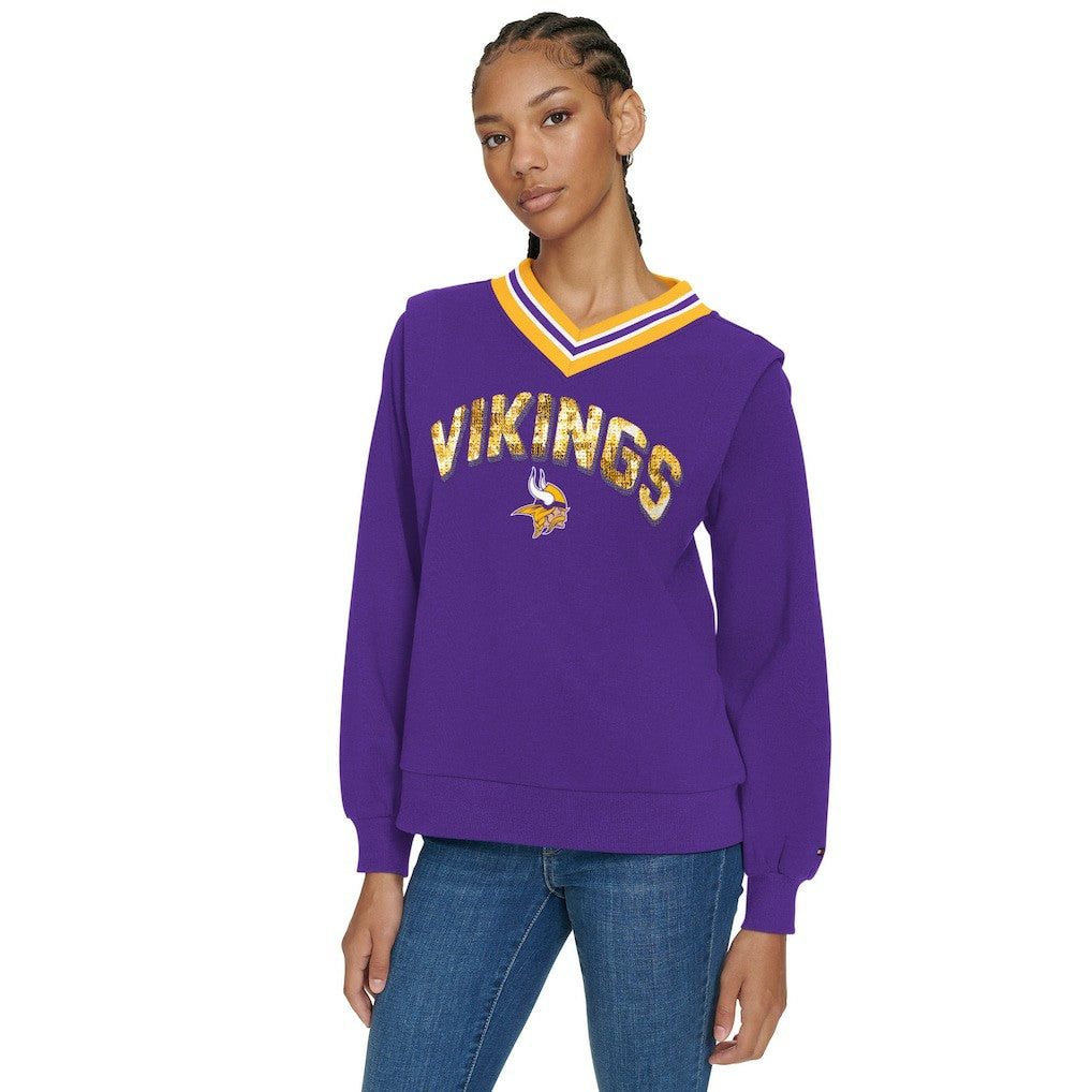 Minnesota Vikings Tommy Hilfiger Women's Alice V-Neck Pullover Sweatshirt - Purple outlet