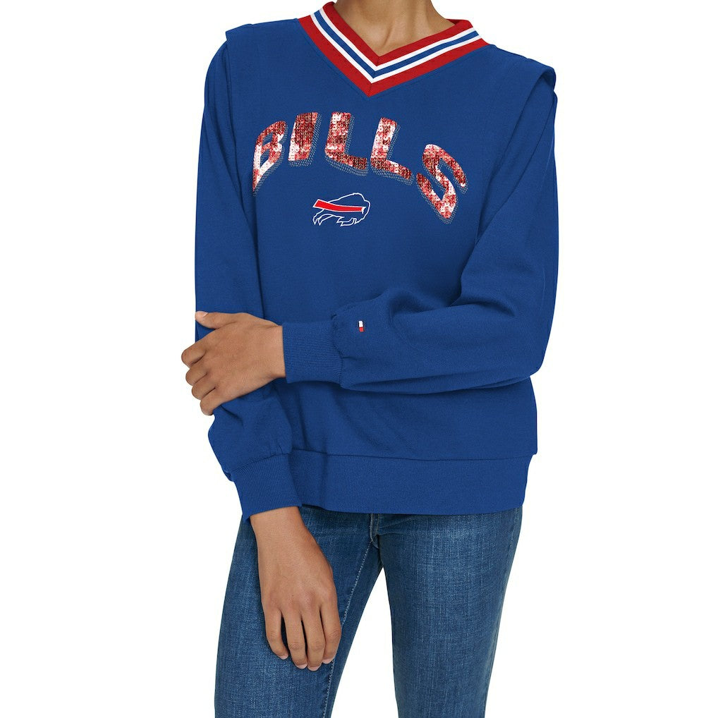 Buffalo Bills Tommy Hilfiger Women's Alice V-Neck Pullover Sweatshirt - Royal discount