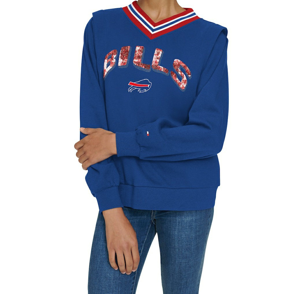 Buffalo Bills Tommy Hilfiger Women's Alice V-Neck Pullover Sweatshirt - Royal discount