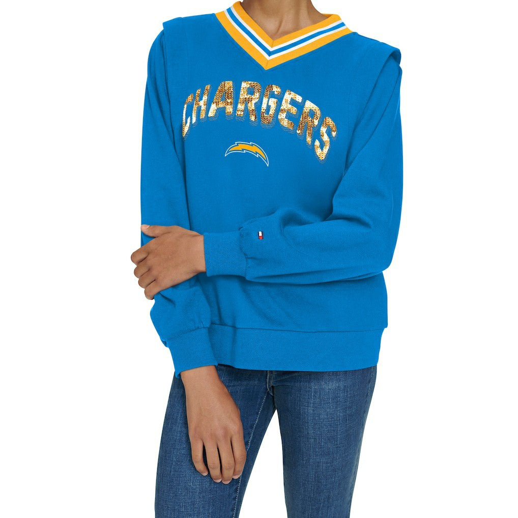 Los Angeles Chargers Tommy Hilfiger Women's Alice V-Neck Pullover Sweatshirt - Powder Blue outlet