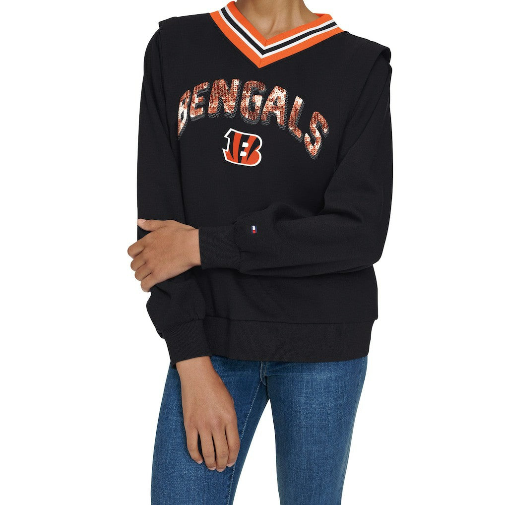 Cincinnati Bengals Tommy Hilfiger Women's Alice V-Neck Pullover Sweatshirt - Black online