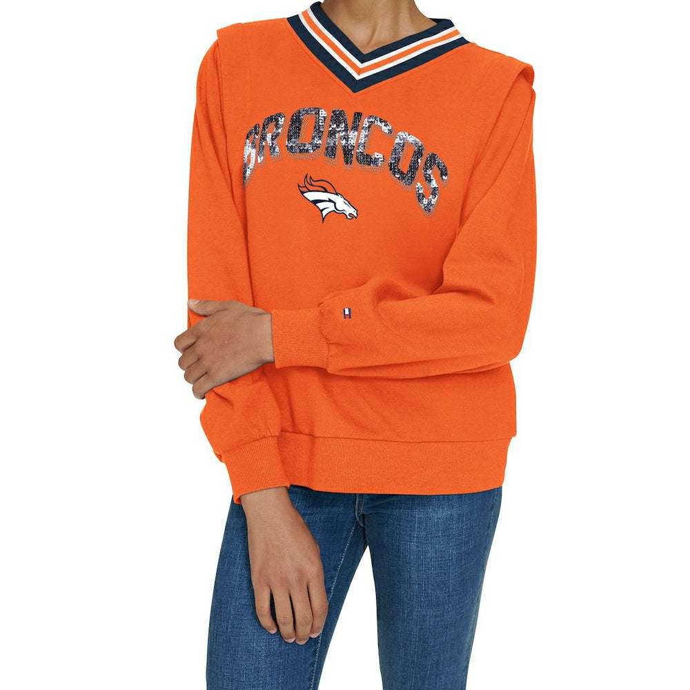 Denver Broncos Tommy Hilfiger Women's Alice V-Neck Pullover Sweatshirt - Orange cheap