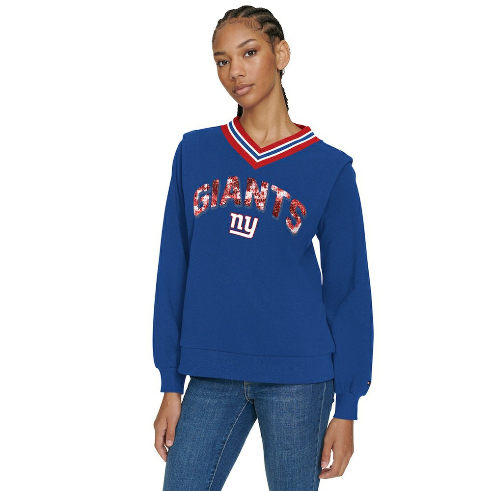 New York Giants Tommy Hilfiger Women's Alice V-Neck Pullover Sweatshirt - Royal online