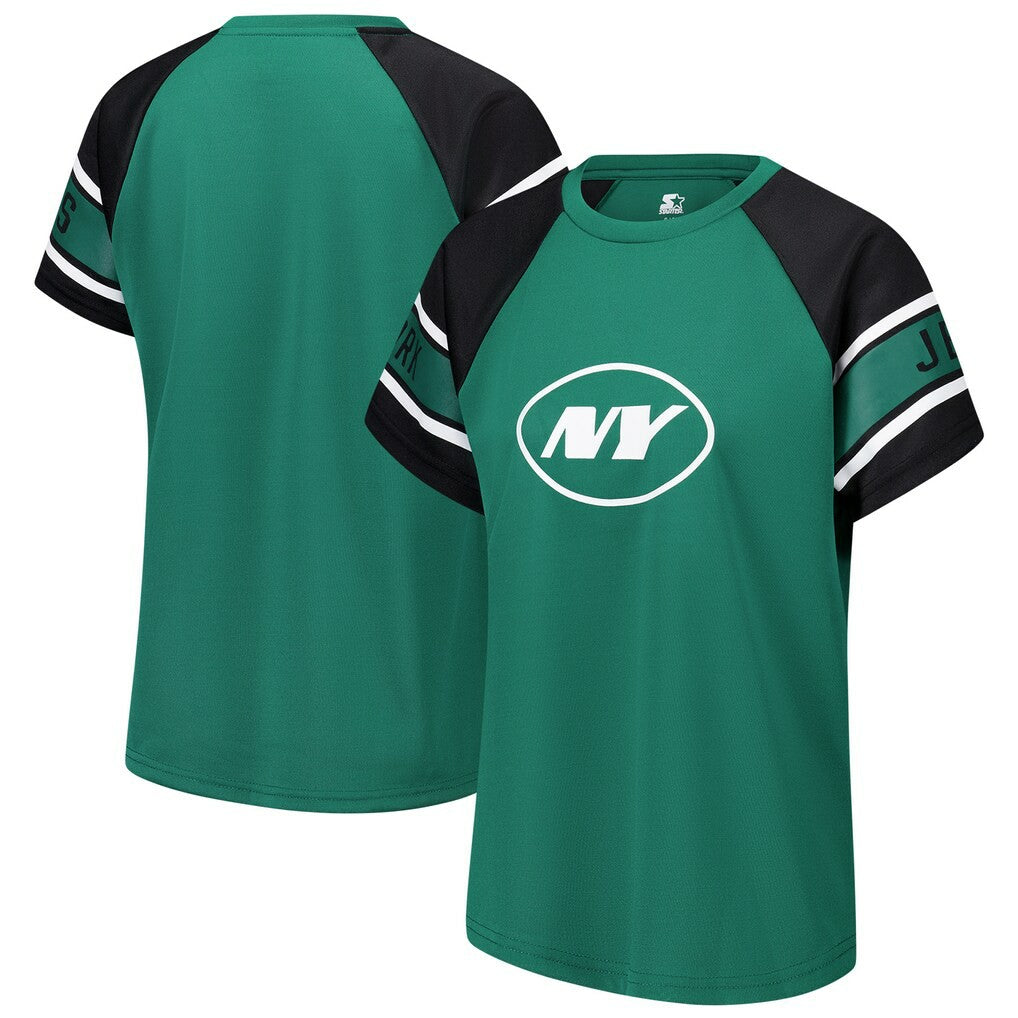 New York Jets Starter Women's 1st Rounder Color Block Raglan Top - Green cheap