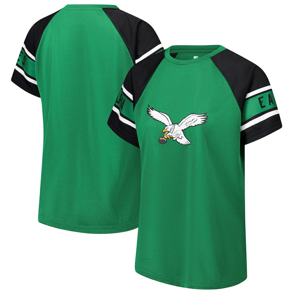 Philadelphia Eagles Starter Women's 1st Rounder Color Block Raglan Top - Kelly Green for sale