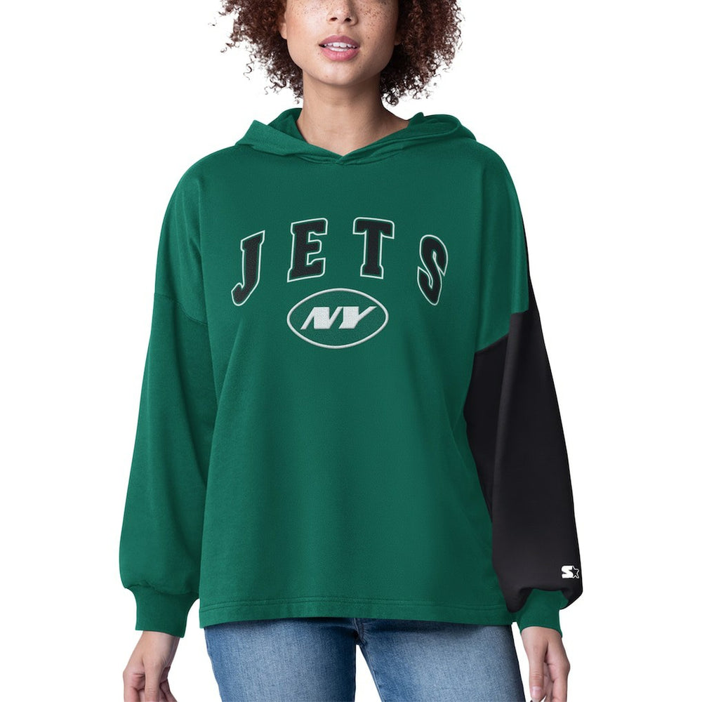 New York Jets Starter Women's Power Move Long Sleeve Pullover Hoodie - Green online