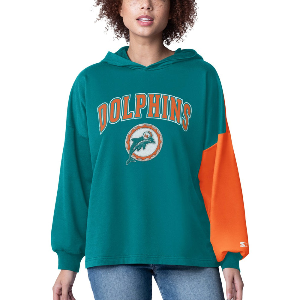 Miami Dolphins Starter Women's Power Move Long Sleeve Pullover Hoodie - Aqua cheap