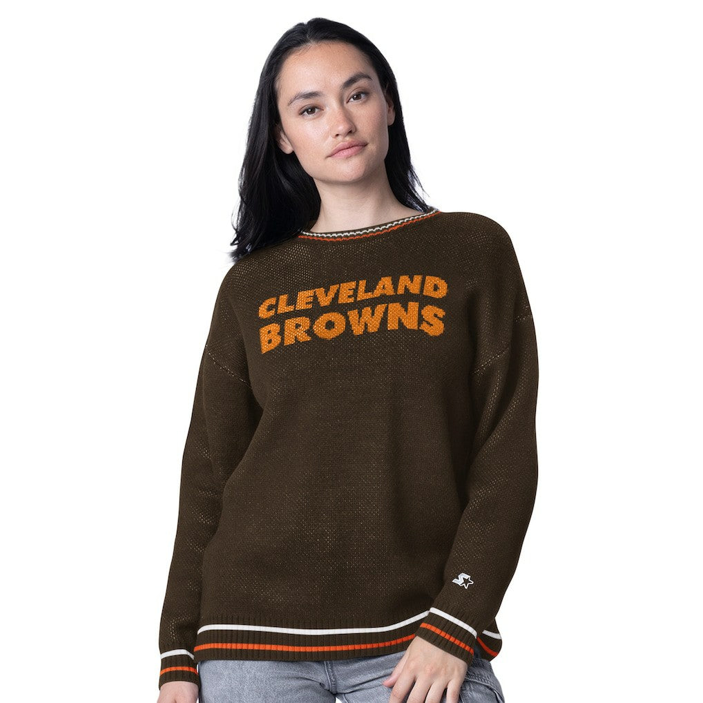 Cleveland Browns Starter Women's Oversized On the Ball Intarsia Knit Pullover Sweater - Brown sale