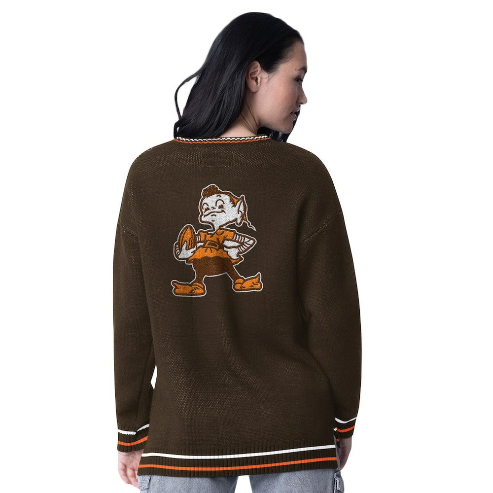Cleveland Browns Starter Women's Oversized On the Ball Intarsia Knit Pullover Sweater - Brown sale