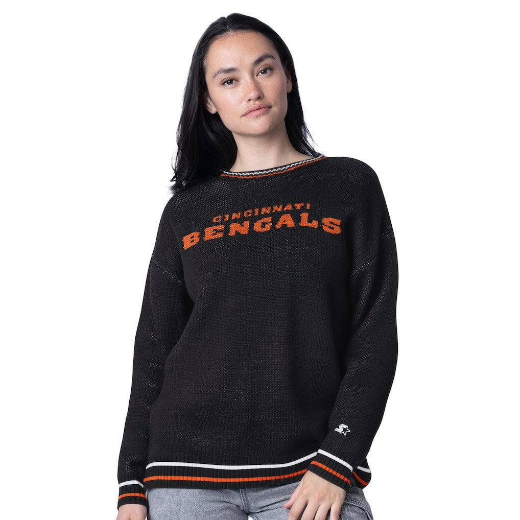 Cincinnati Bengals Starter Women's Oversized On the Ball Intarsia Knit Pullover Sweater - Black cheap