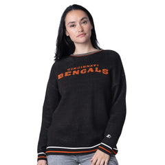 Cincinnati Bengals Starter Women's Oversized On the Ball Intarsia Knit Pullover Sweater - Black cheap