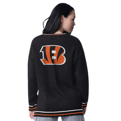 Cincinnati Bengals Starter Women's Oversized On the Ball Intarsia Knit Pullover Sweater - Black cheap