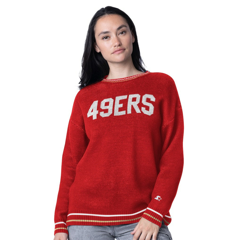 San Francisco 49ers Starter Women's Oversized On the Ball Intarsia Knit Pullover Sweater - Scarlet outlet