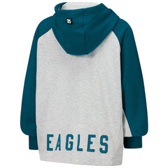 Philadelphia Eagles DKNY Sport Women's Joy Cropped Raglan Pullover Hoodie - Gray/Midnight Green for sale