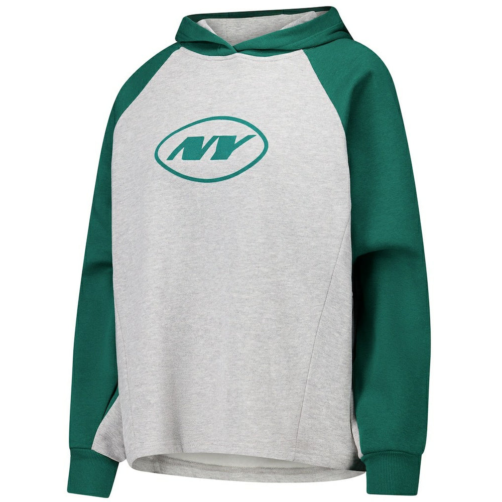 New York Jets DKNY Sport Women's Joy Cropped Raglan Pullover Hoodie - Gray/Green outlet