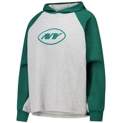 New York Jets DKNY Sport Women's Joy Cropped Raglan Pullover Hoodie - Gray/Green outlet