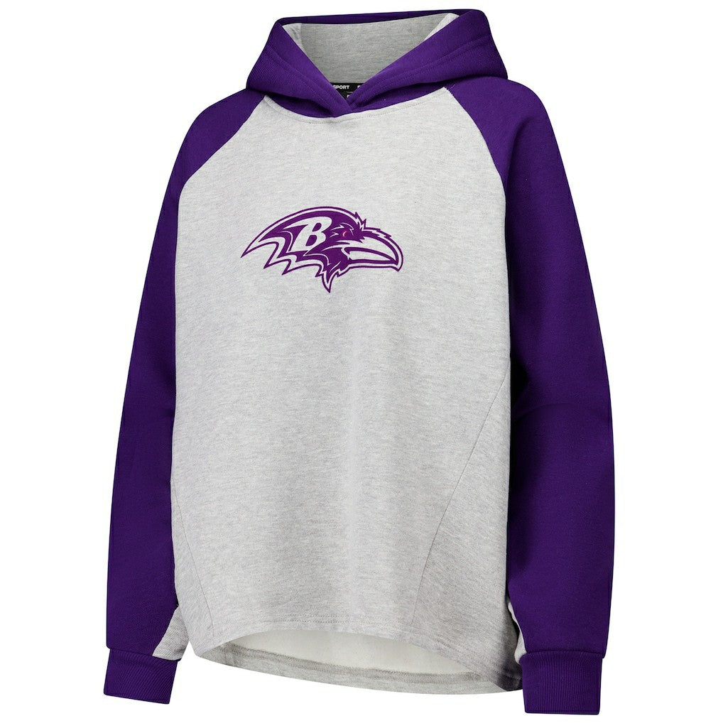 Baltimore Ravens DKNY Sport Women's Joy Cropped Raglan Pullover Hoodie - Gray/Purple sale