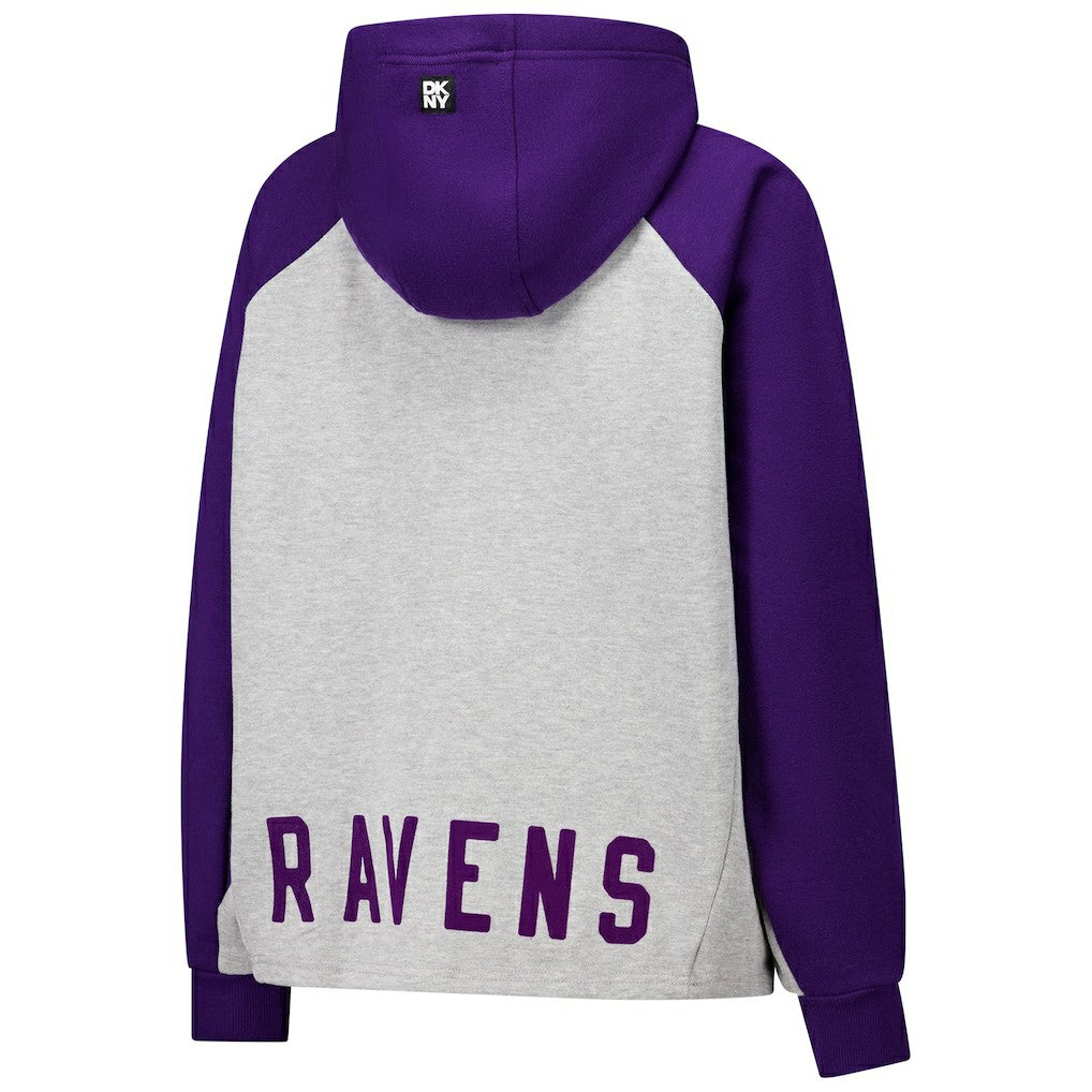 Baltimore Ravens DKNY Sport Women's Joy Cropped Raglan Pullover Hoodie - Gray/Purple sale