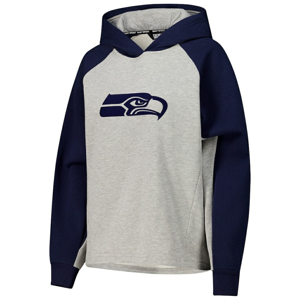 Seattle Seahawks DKNY Sport Women's Joy Cropped Raglan Pullover Hoodie - Gray/College Navy sale