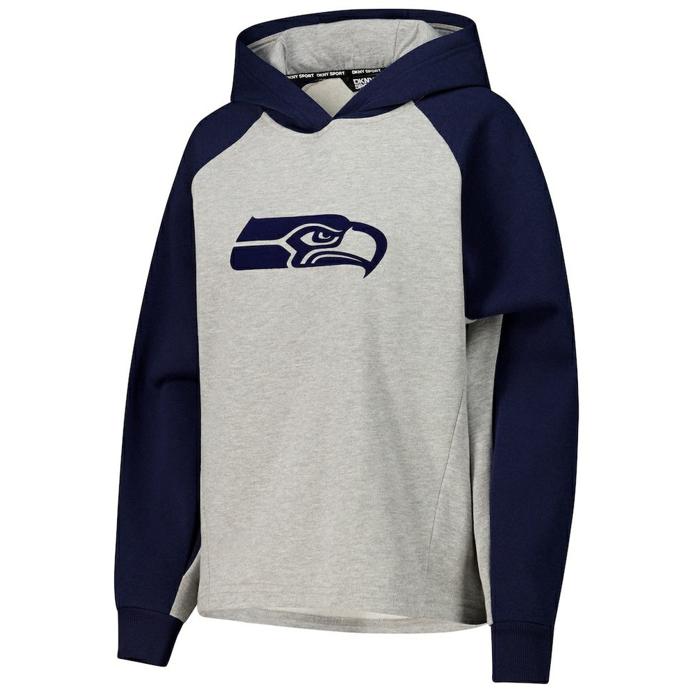 Seattle Seahawks DKNY Sport Women's Joy Cropped Raglan Pullover Hoodie - Gray/College Navy sale