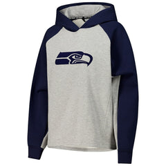 Seattle Seahawks DKNY Sport Women's Joy Cropped Raglan Pullover Hoodie - Gray/College Navy sale