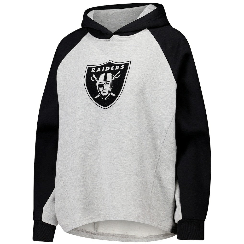 Las Vegas Raiders DKNY Sport Women's Joy Cropped Raglan Pullover Hoodie - Gray/Black cheap